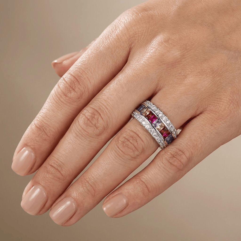 Silver Rainbow Gemstone Band Ring by Rose & Oliver - product image 2