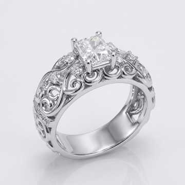 Silver Cushion Diamond Carved Ring by Rose & Oliver - product image 1