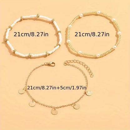 Coastal Charm 3-Piece Layered Anklet Set | Gold by Rose & Oliver - product image 5