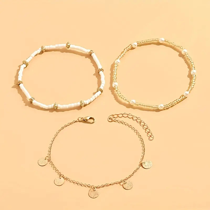 Coastal Charm 3-Piece Layered Anklet Set | Gold by Rose & Oliver - product image 4