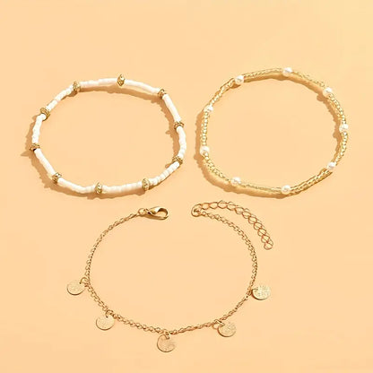 Coastal Charm 3-Piece Layered Anklet Set | Gold by Rose & Oliver - product image 4