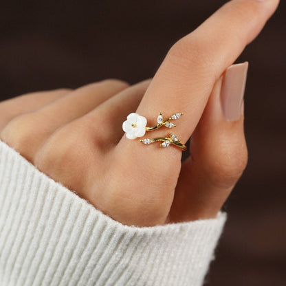 Gold Floral and Leaf Open Ring by Rose & Oliver - product image 4
